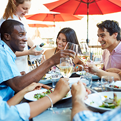 Friendly travellers in restaurant