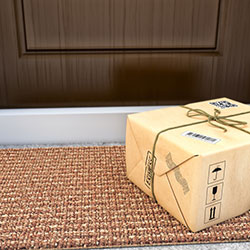 An online purchase that has been delivered and left in front of the front door on the porch.